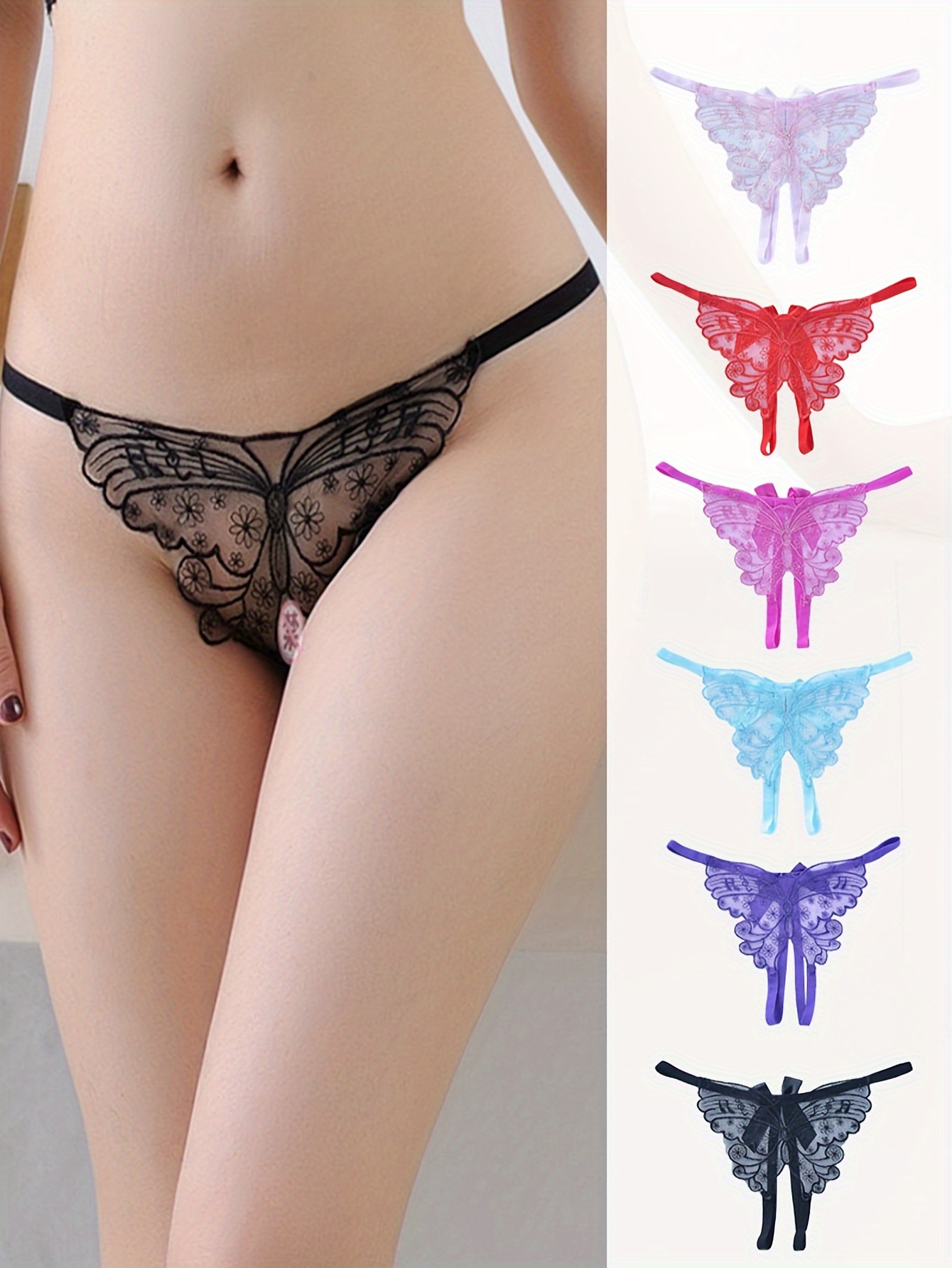 Sexy Floral Lace Sheer Thongs Low Waist Open Crotch G string - Temu