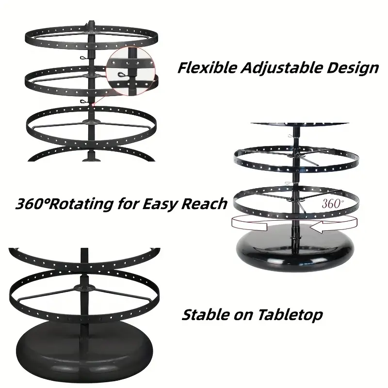 3-Tier Rotating Jewelry Display Stand Earring Holder Organizer Rack  White/Black