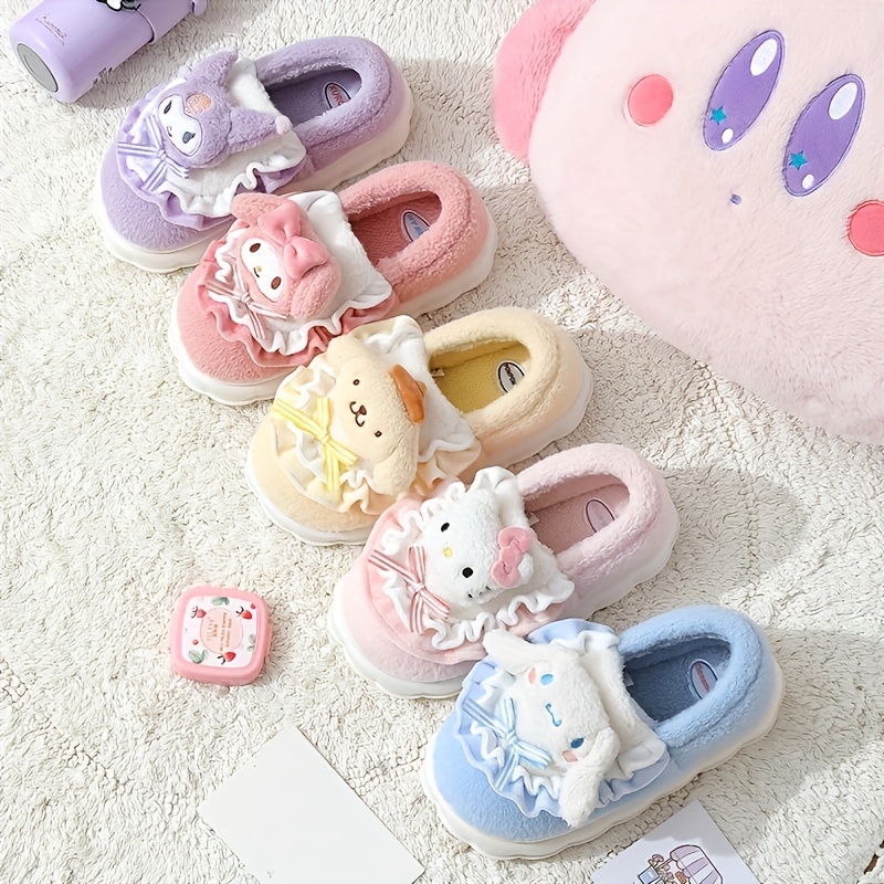 winter plush cozy-cute hello kitty cartoon novelty slippers slip on soft sole platform non slip home shoes winter plush cozy warm shoes details 0