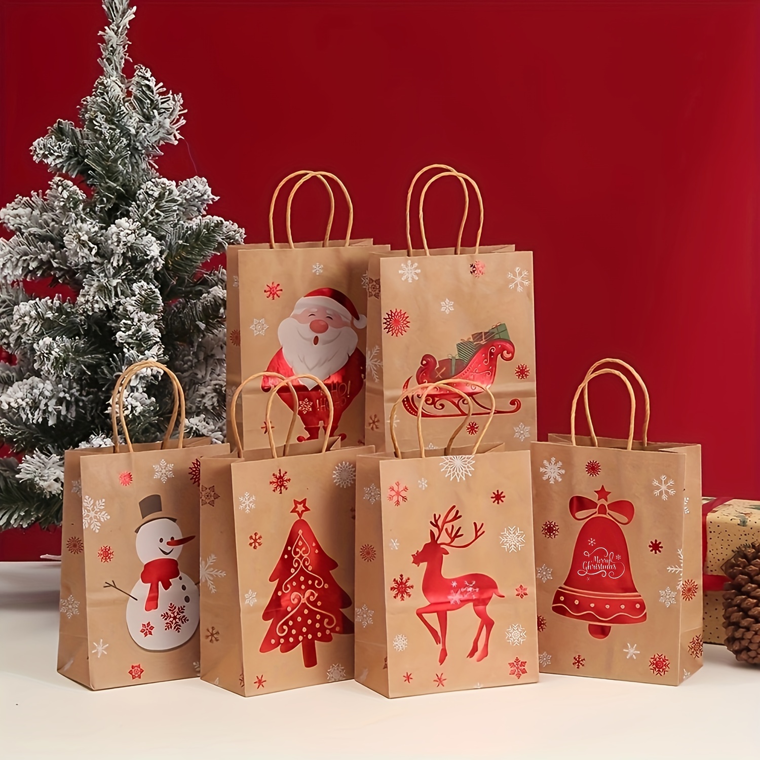 6 Bolsas Regalo Navidad Bolsas Papel Kraft Navidad Bolsas - Temu