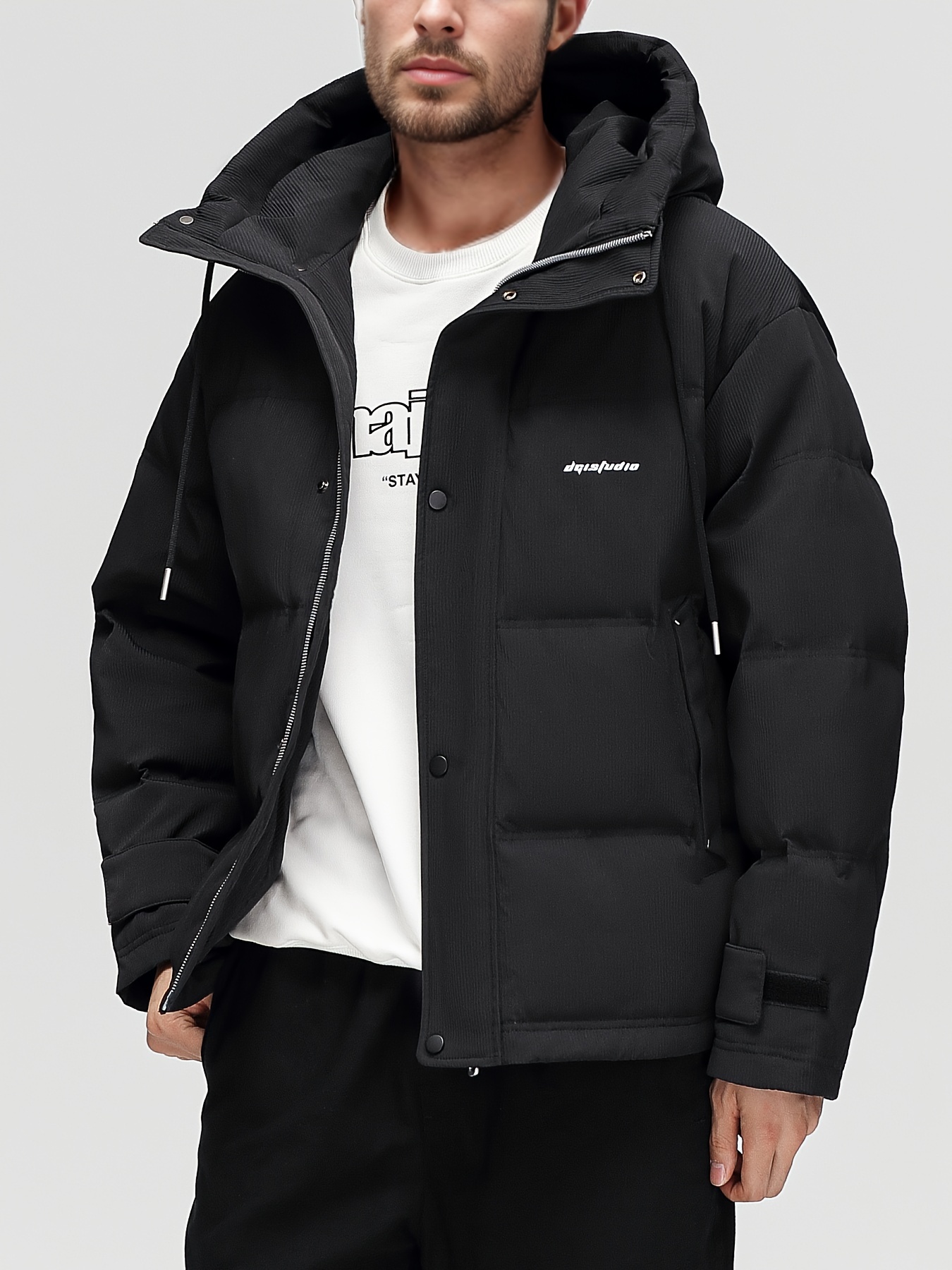 Men's Casual Hooded Puffer Coat Warm Chic Padded Jacket - Temu