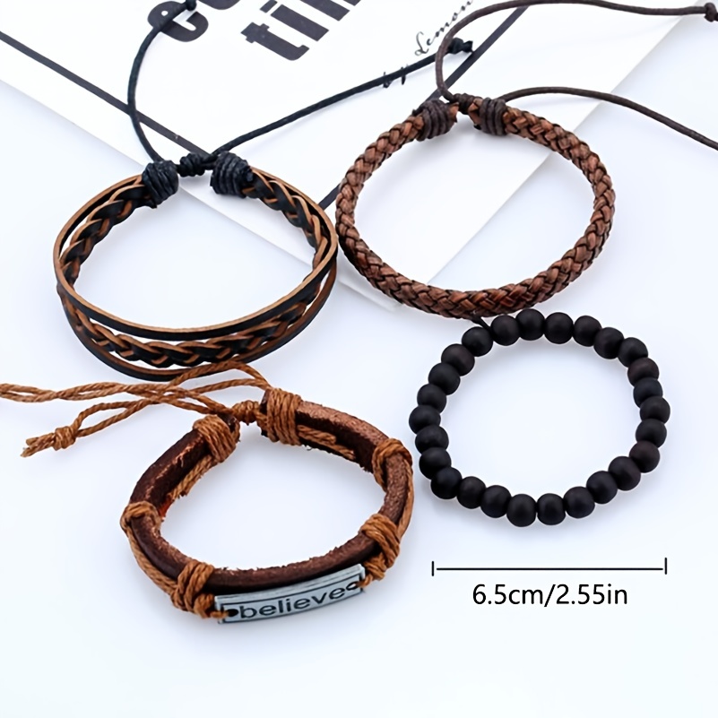 Pulsera Hombre - Pulsera Cuero Genuino - Pulseras Conjunto 4 En 1 - Pulsera  Brazalete Hombre