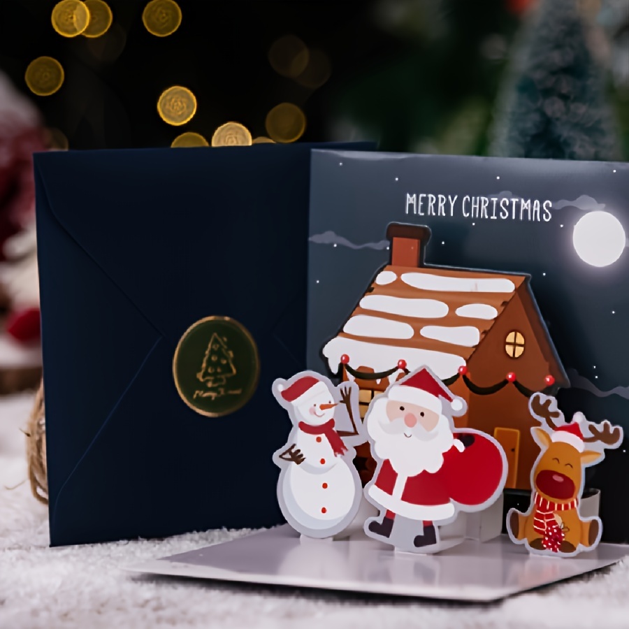 2pcs Carte De Vœux De Noël En Papier Kraft En Relief 3D Carte De Vœux  Estampée Carte De Vœux De Vacances - Temu France