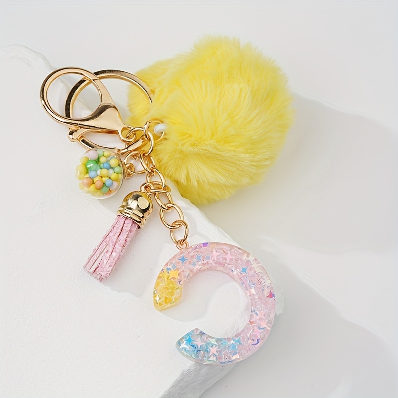 Multicolor Gradient Filling 26 Letter Resin Keychain With Yellow