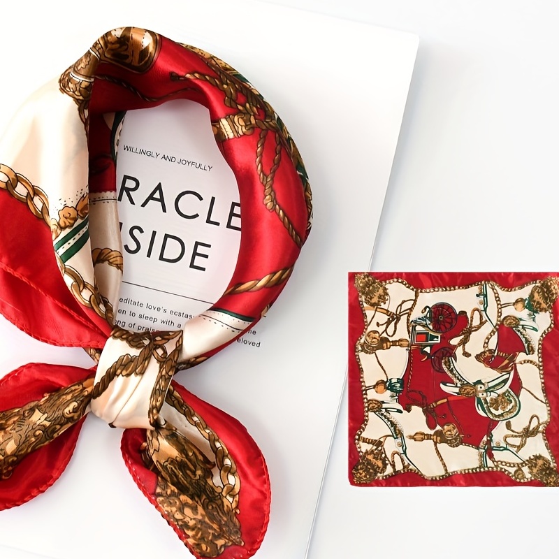 Flower Print Neckerchief Classic Shawl Silk Square Scarf Vintage Head Wrap