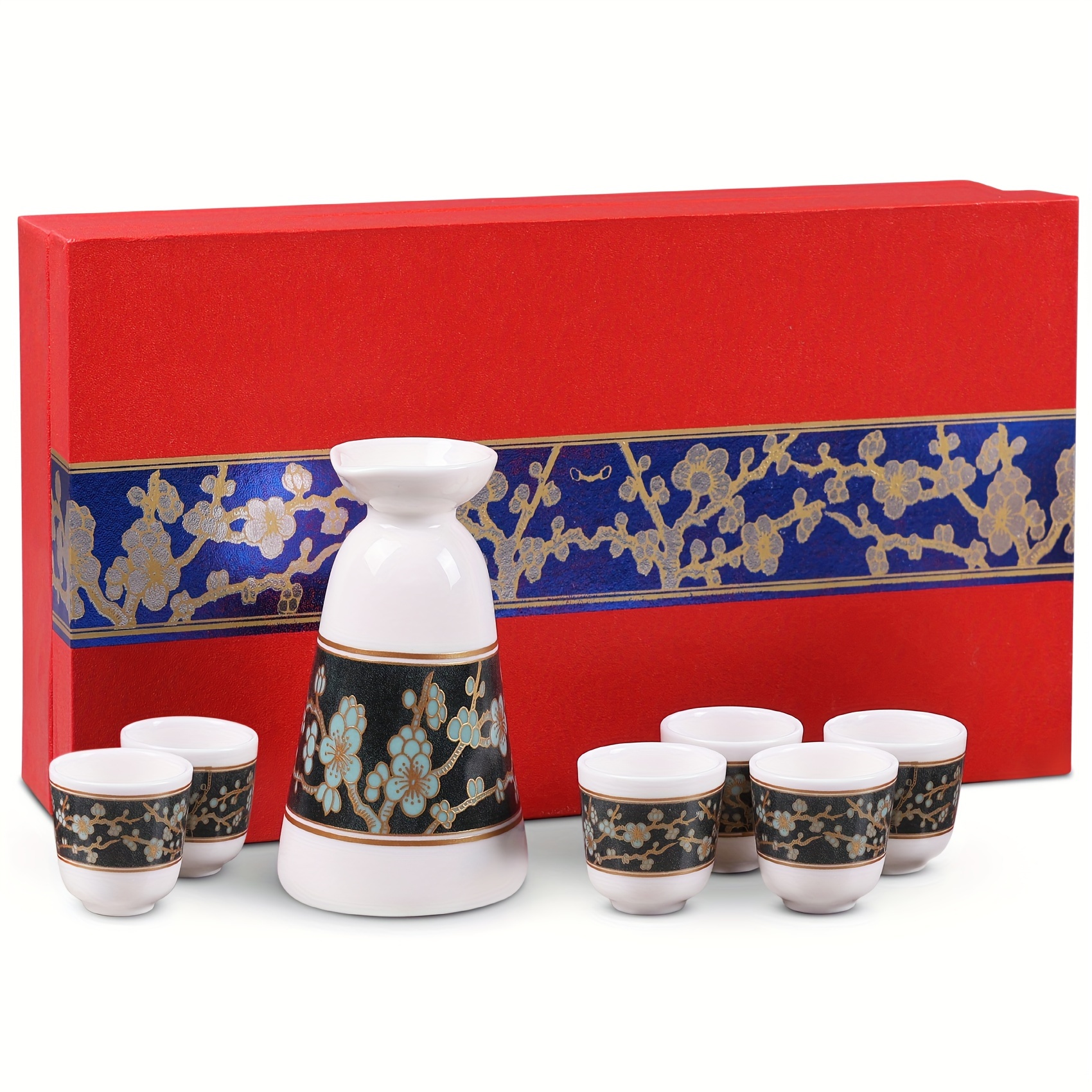 Set, Japanese Sake Set, 1 Tokkuri Bottle & 6 Ochoko Cups, Lotus Plum  Painting Sake Bottles And Cups, Drinkware, Gifts