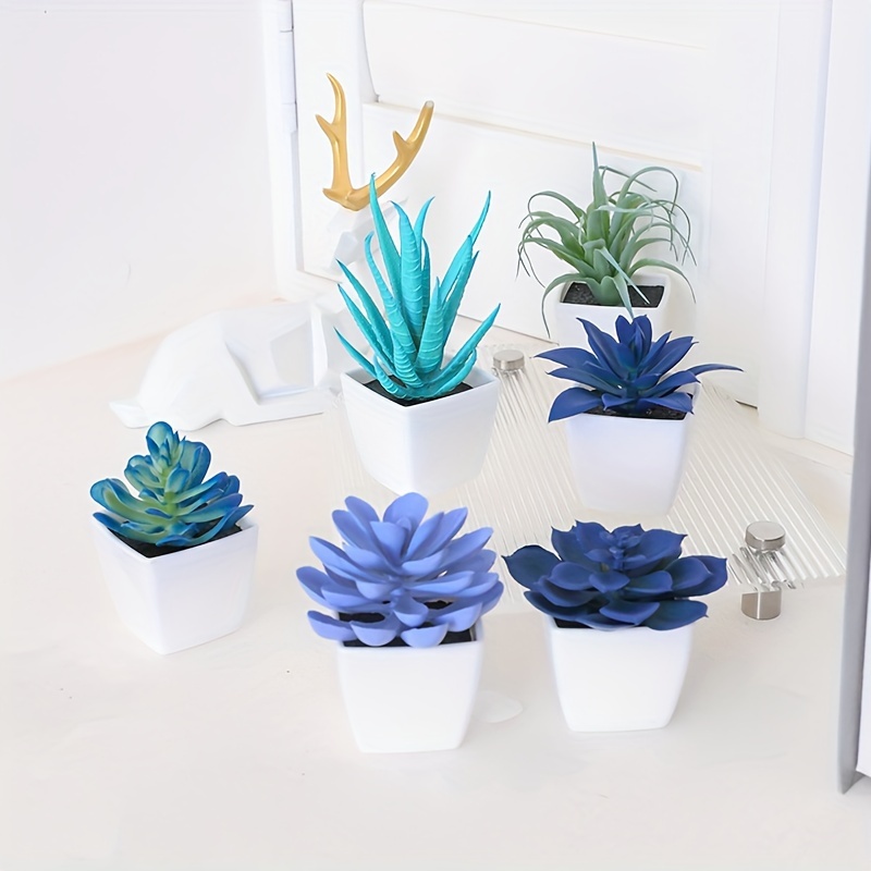 6pcs Mini Plant Potted Plants Artificial Flower Plants Small Potted Plants  Plastic White Pots Suitable Indoor Desktop Window Bookshelf Decoration -  Home & Kitchen - Temu