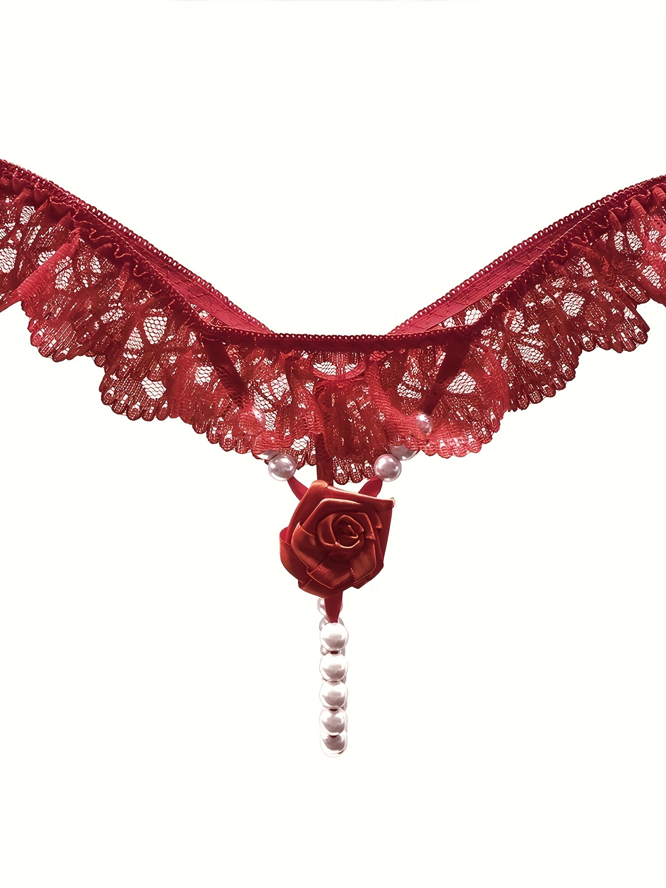 REDWEDS FASHION New Unique Lace Pearl Women lace Transparent Thongs Free  Size