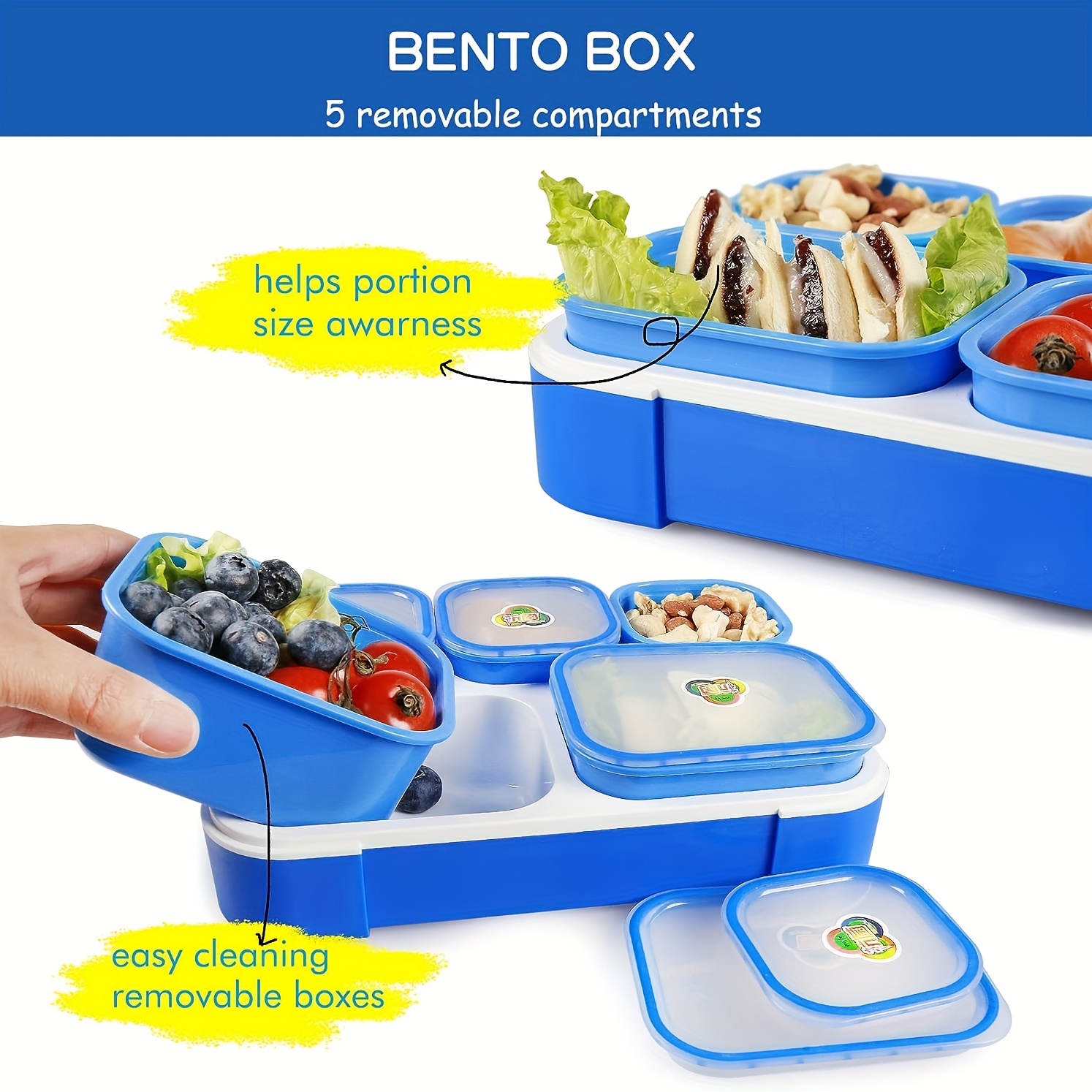 1pc, Bento Box, Wheat Straw Adult Lunch Box, 4-Compartment Meal Prep  Container For Kids, Reusable Food Storage Containers With Transparent Lids,  No BPA, Microwaveable, Back To School Supplie