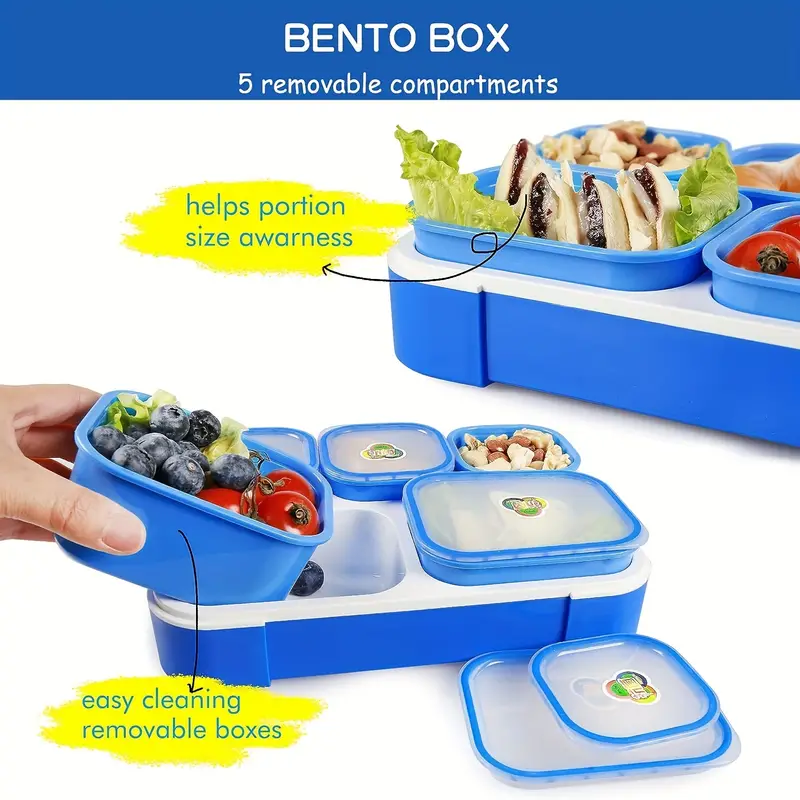 1pc Portable Lunch Box With 5 Divided Compartments, Reusable Microwaveable Lunch  Container, Suitable For Work, School, And Picnic