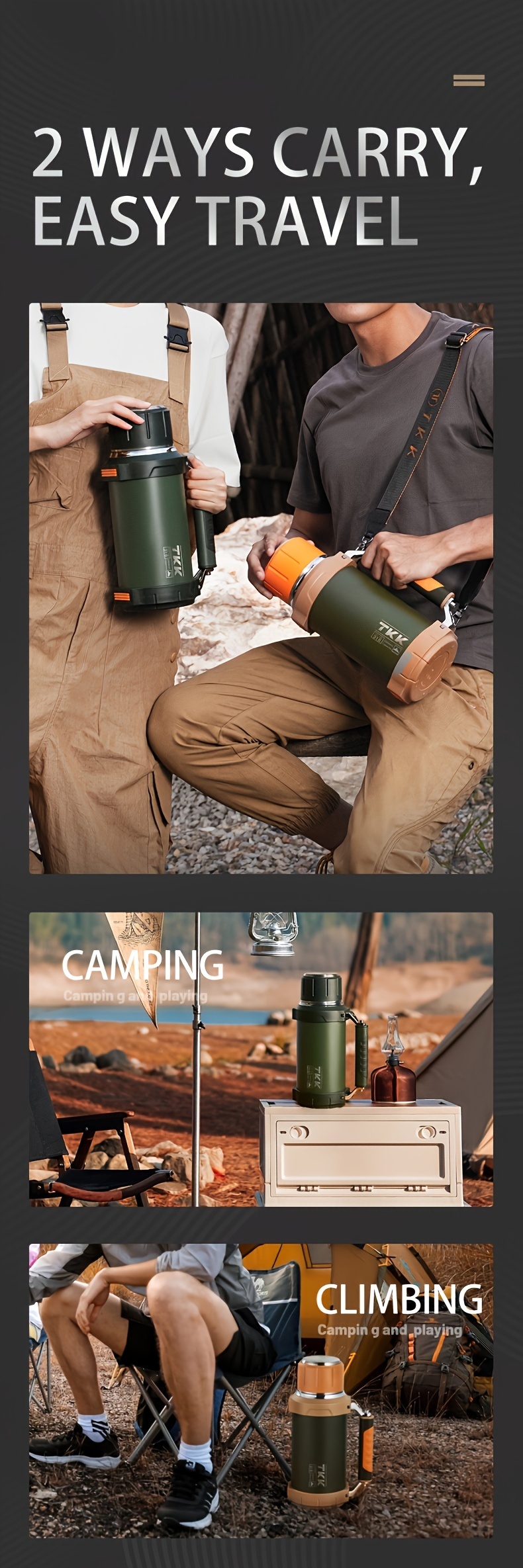 Tkk Large Capacity Stainless Steel Water Bottle Portable - Temu