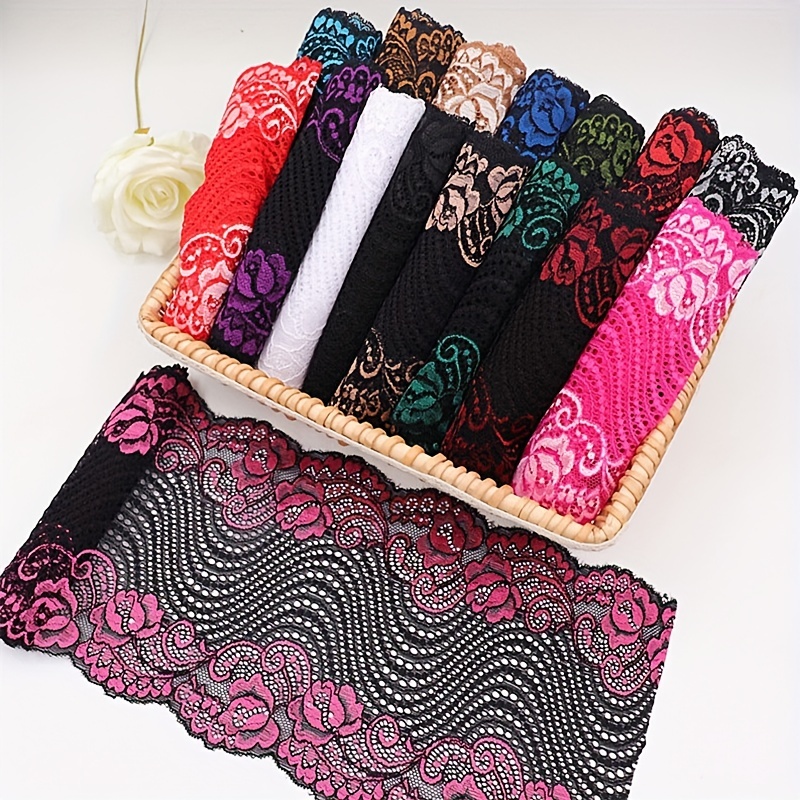 2 Yards Elastic Lace Trim Black Lace Ribbon Floral Pattern - Temu