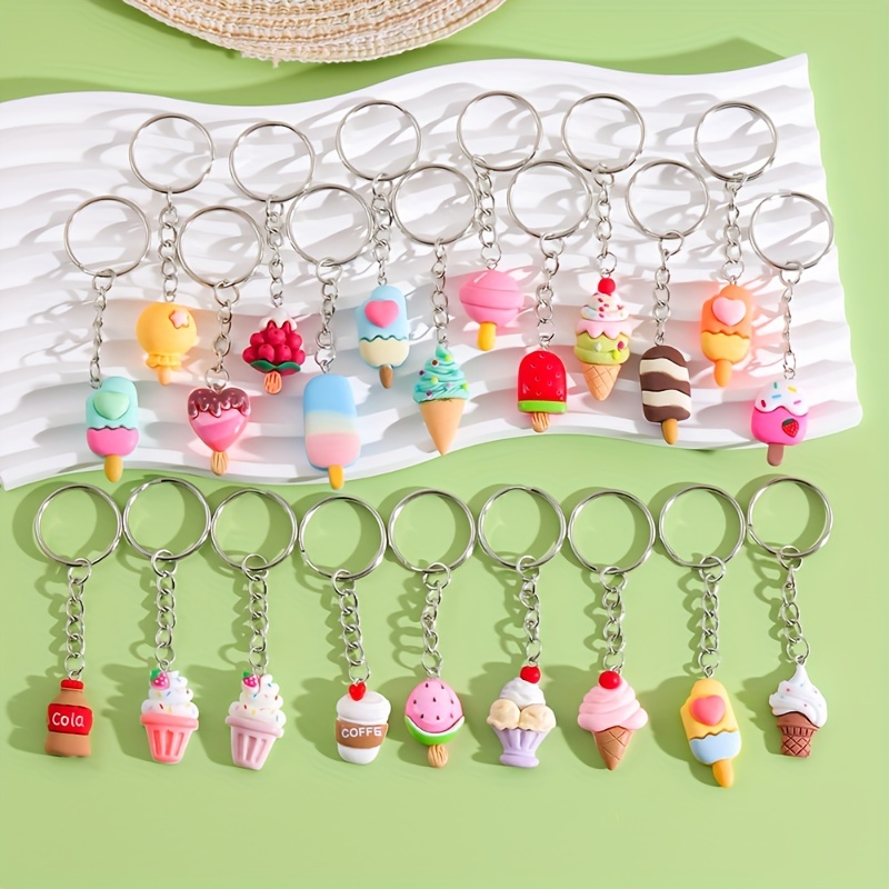 20pcs/set PVC Ice Cream Keychain, Cute Cartoon Key Rings Party Favor Gift  Kids Boy Girl Goodie Bags Fillers For Birthday Party Supplies