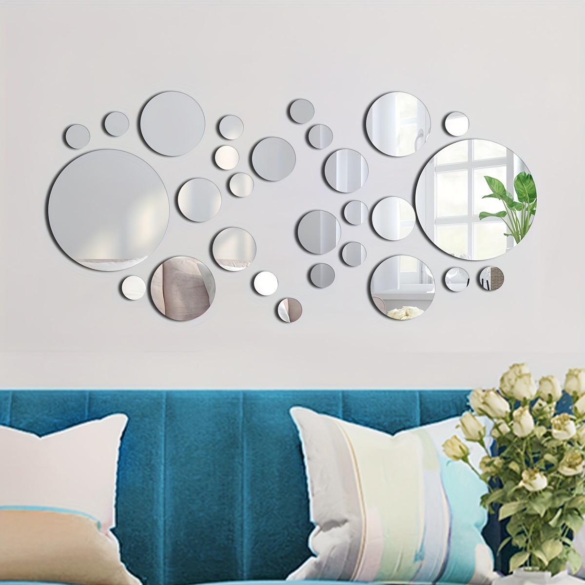 OMGAI DIY Espejos de pared autoadhesivos, espejos decorativos de acrílico  redondo removibles con forma de círculos adhesivos para decoración de  pared