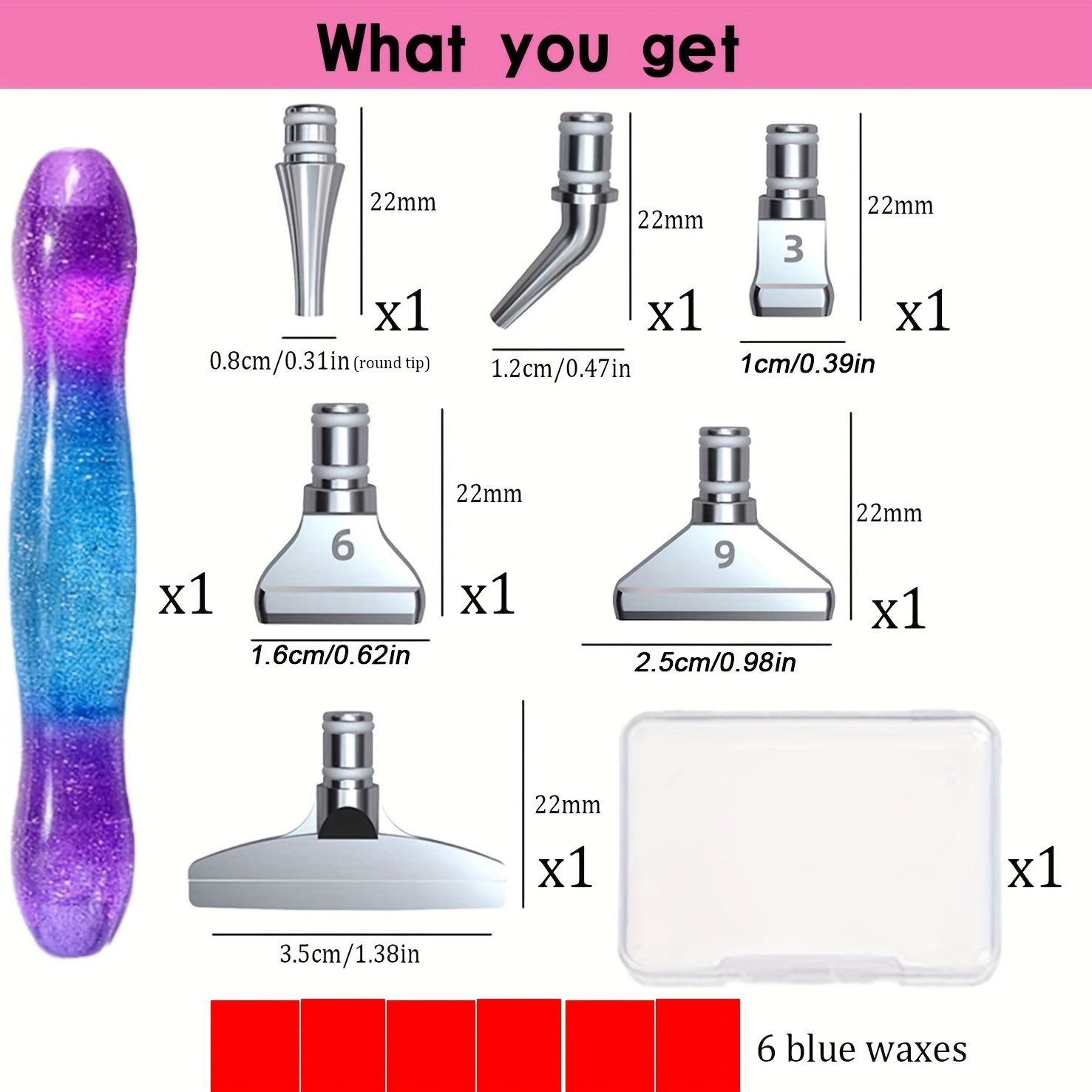Diamond Painting Pen Accessories Tools Set,Purple Diamond Art Pen with  Roller and 6PCS Colorful Plastic Multi Placer Tips,Diamond Painting Drill  Pens