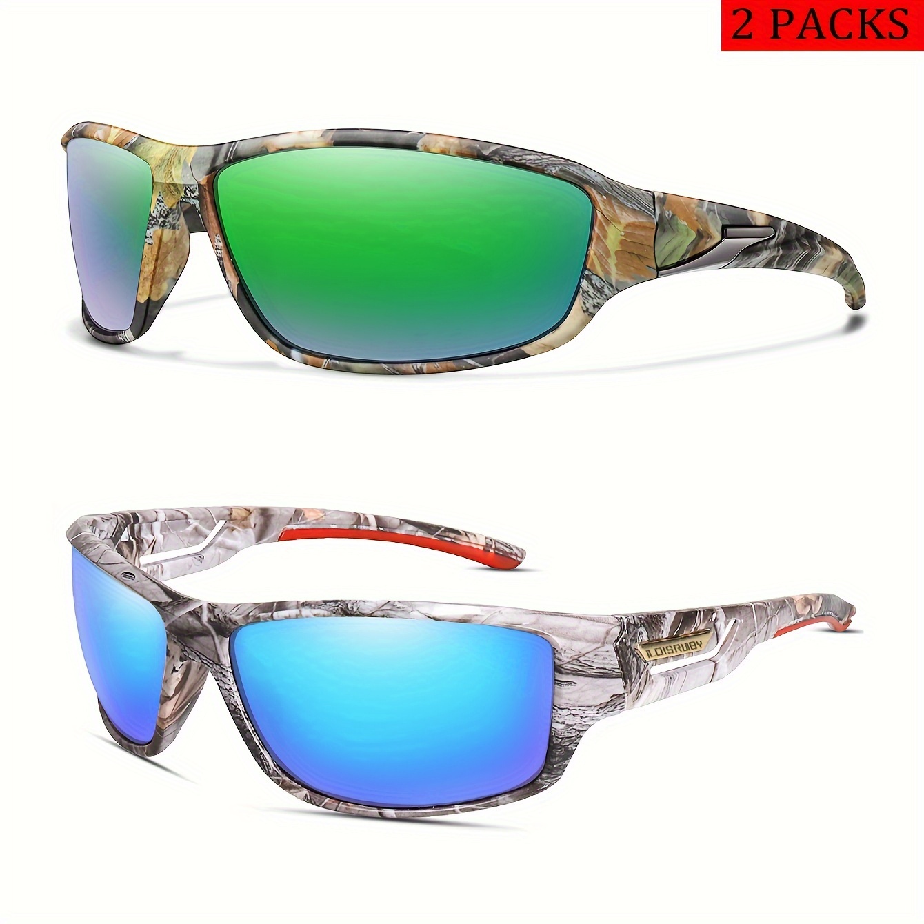 2pairs Camouflage Polarized Cycling Sunglasses, Outdoor Sports Fashion Goggles, Safety Glasses, for Driving Fishing Running,Temu