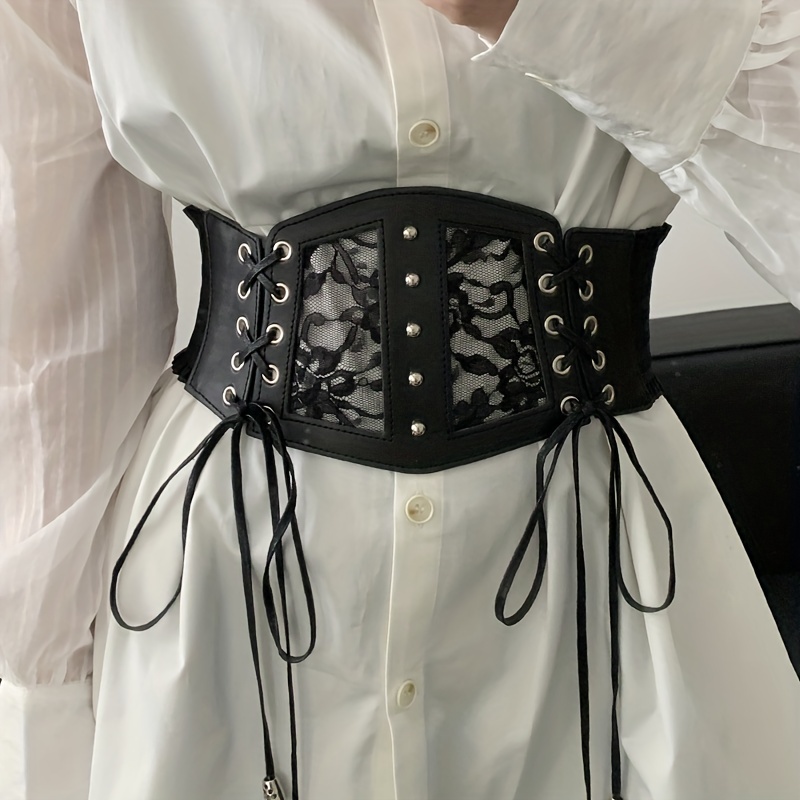 Women Elastic Costume Waist Belt Lace Tied Waspie Corset - Temu