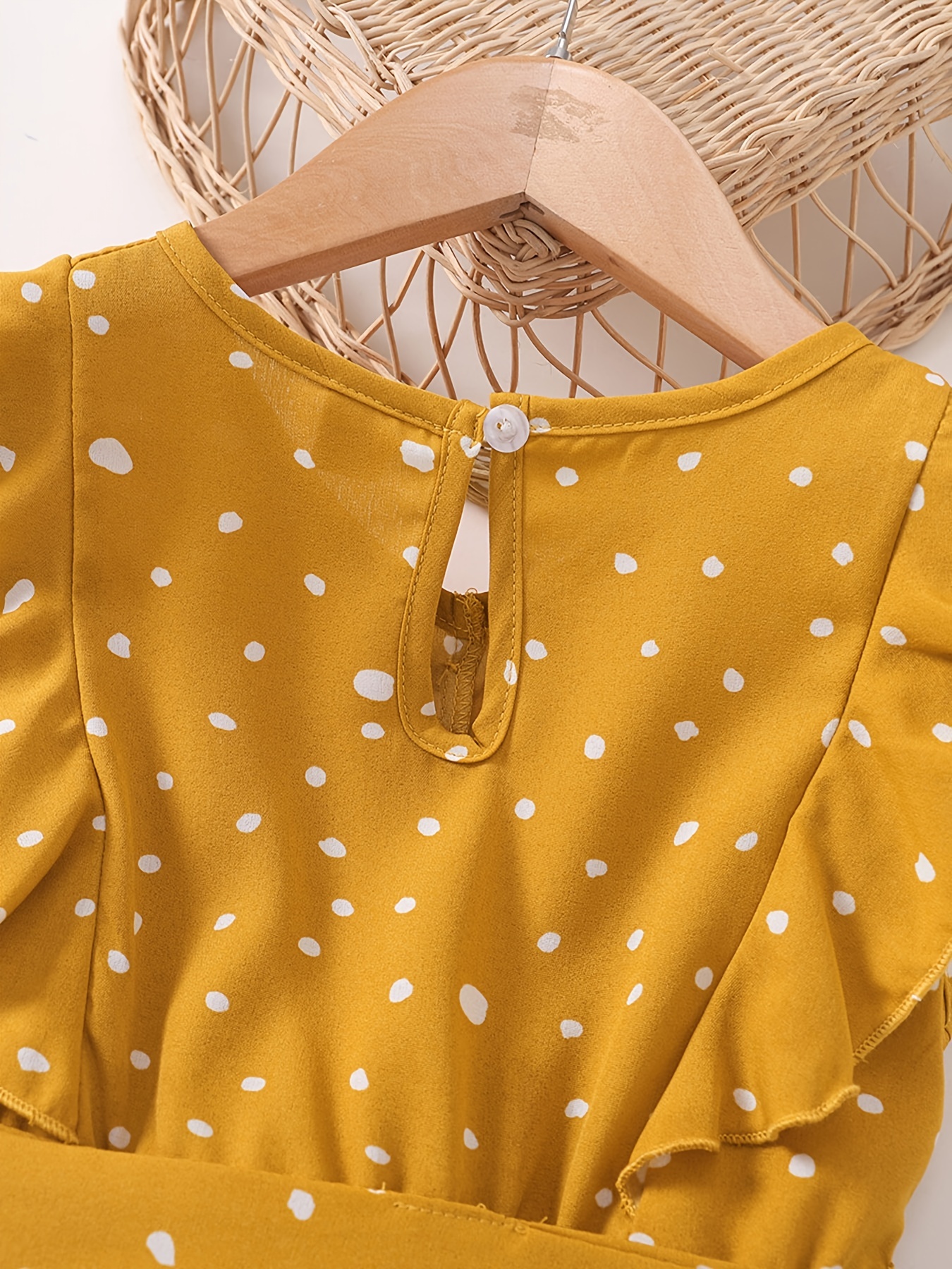 Girls Sleeveless Ruffles Button Polka Dot Belted Dress For Party