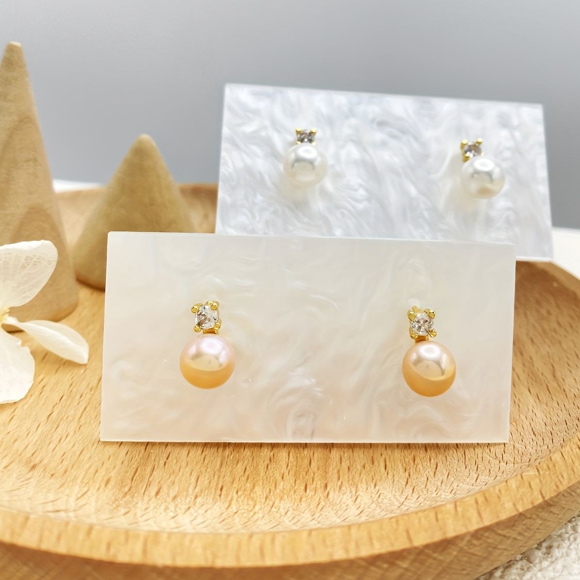 Freshwater Pearl Decor Stud Earrings, 18K Plated