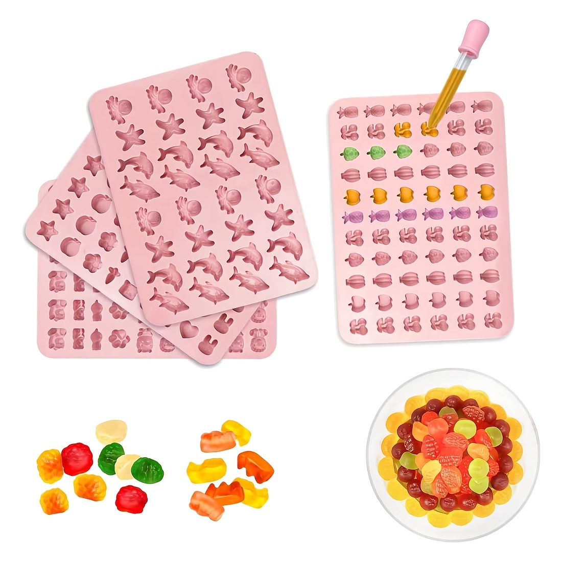 Gummy Bear Mold, Candy Molds -bpa Free Silicone Molds,1 Fruit League  Series,1 Marine Series, 1 Pet Series, 1 Japanese Lucky Bells Series, Easily  Fill The Shape With A Pipette And Create Your
