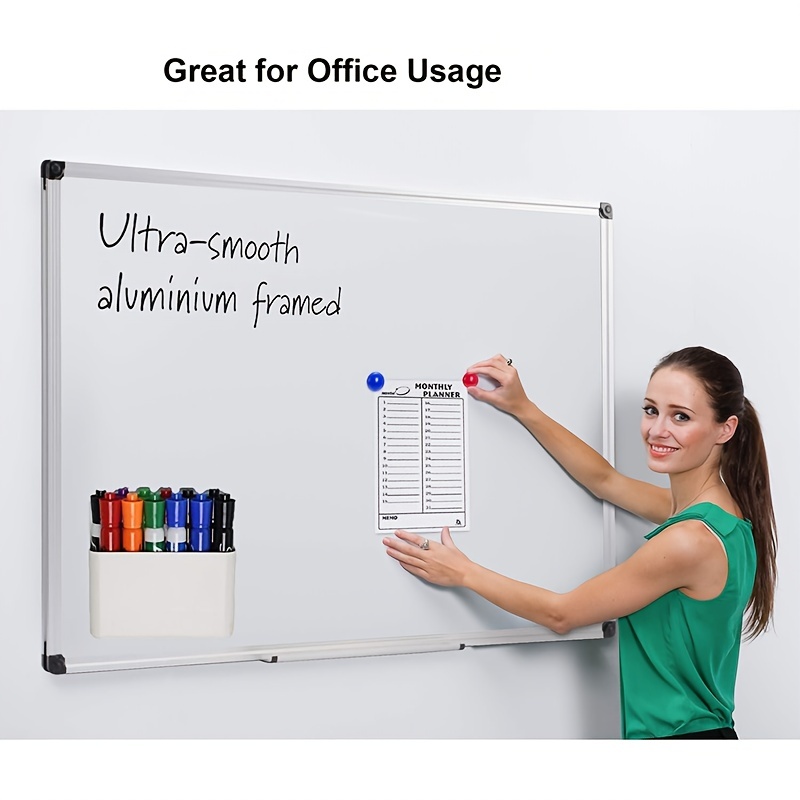 Magnetic Pen Holder With 12 Push Pins | Clear Dry Erase Marker Organizer For Whiteboard & Fridge
