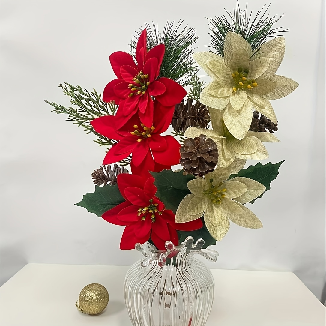 Christmas Artificial Flowers Fake Plant Branch Decor For - Temu