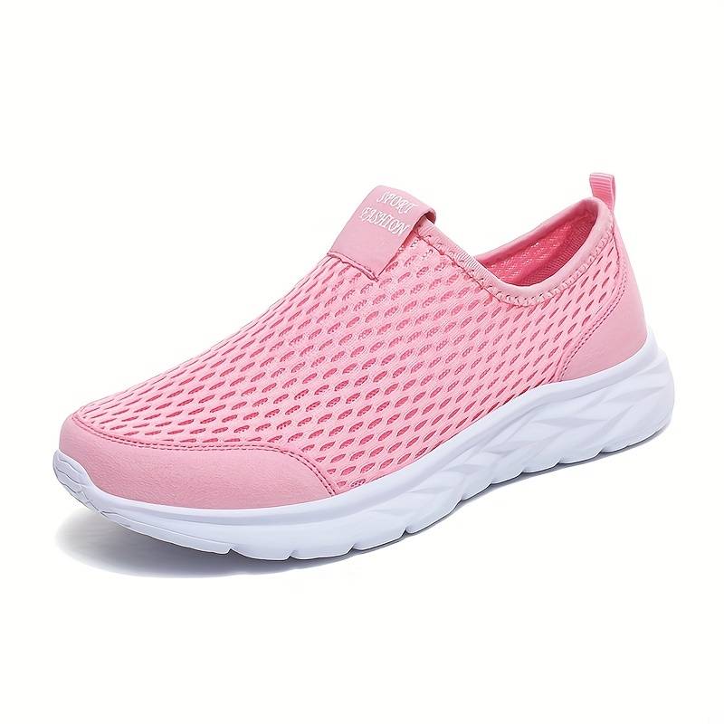 Letter Patched Slip On Walking Shoes Lightweight Breathable Mesh ...