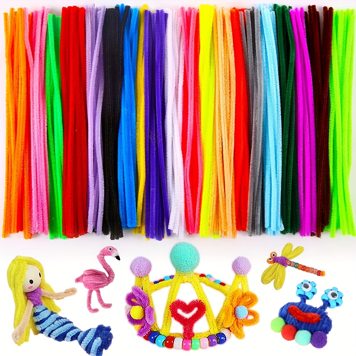 Caydo 200 Pieces Glitter Pipe Cleaners with 100 Pieces Wiggle Eyes 14  Colors Chenille Stems Metallic Sparkle Craft Pipe Cleaner for DIY Art and  Crafts