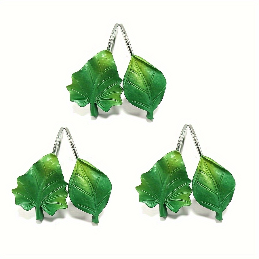 12pcs Resin Green Leaf Shower Curtain Hooks, Decorative Shower Curtain  Hooks, Bathroom Accessories, Bathroom Decor