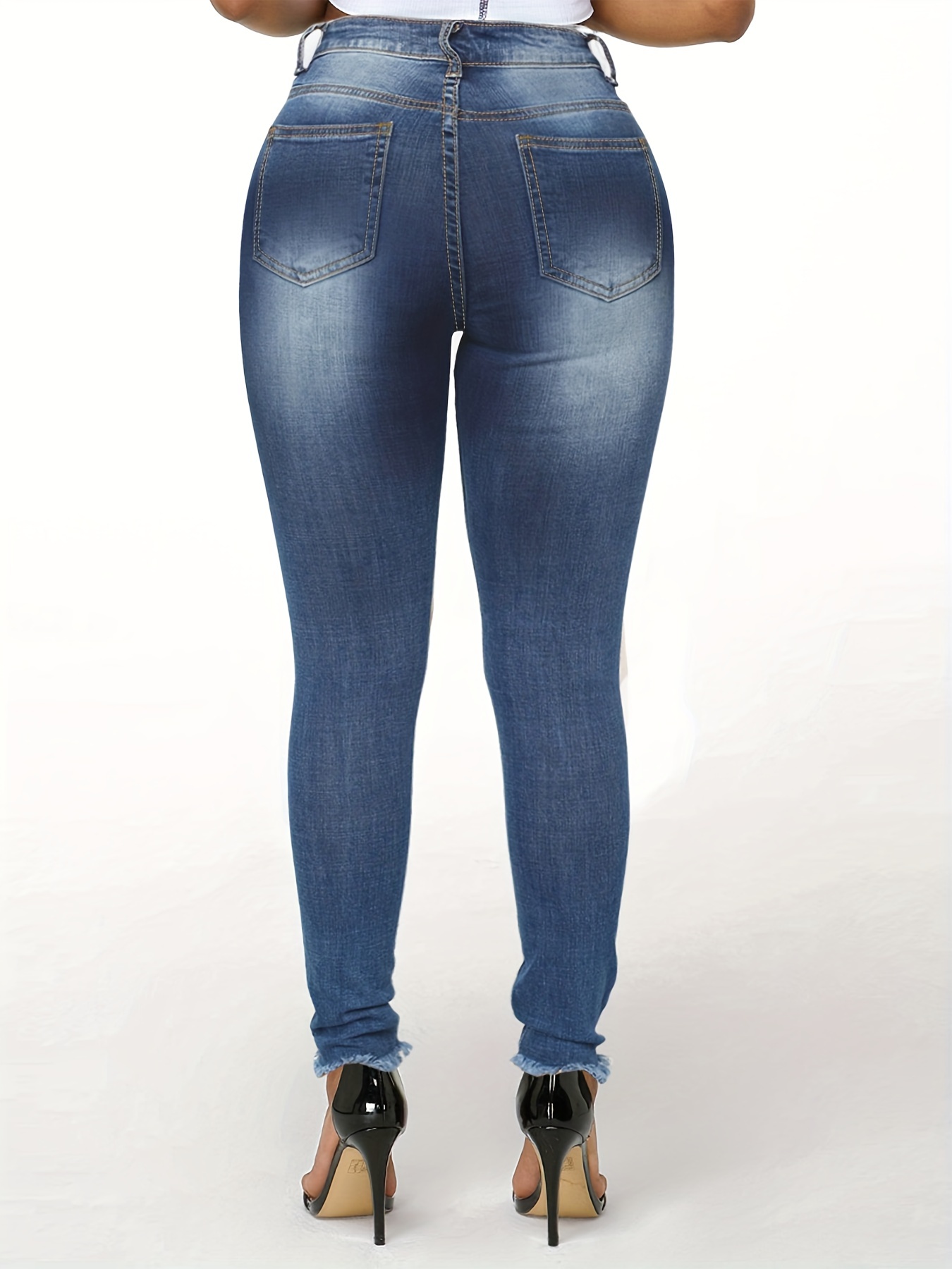 Casual Jeans Women's Plus Button Fly Ripped Slim Fit Denim