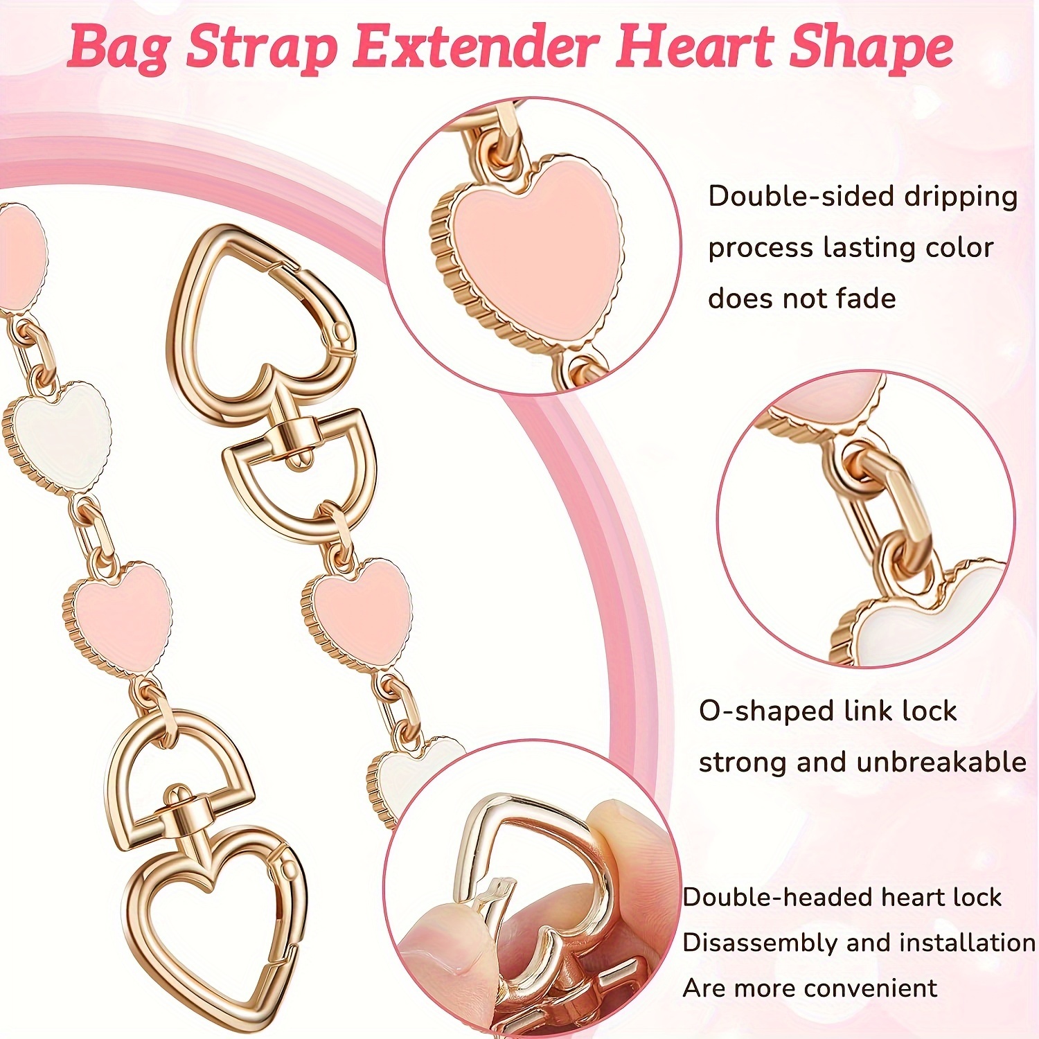  FKKWUOT Purse Strap Extender Heart Shape,Bag Extender For  Coach Bag,Chain Replacement Accessories For Crossbody And Various Styles  Bags