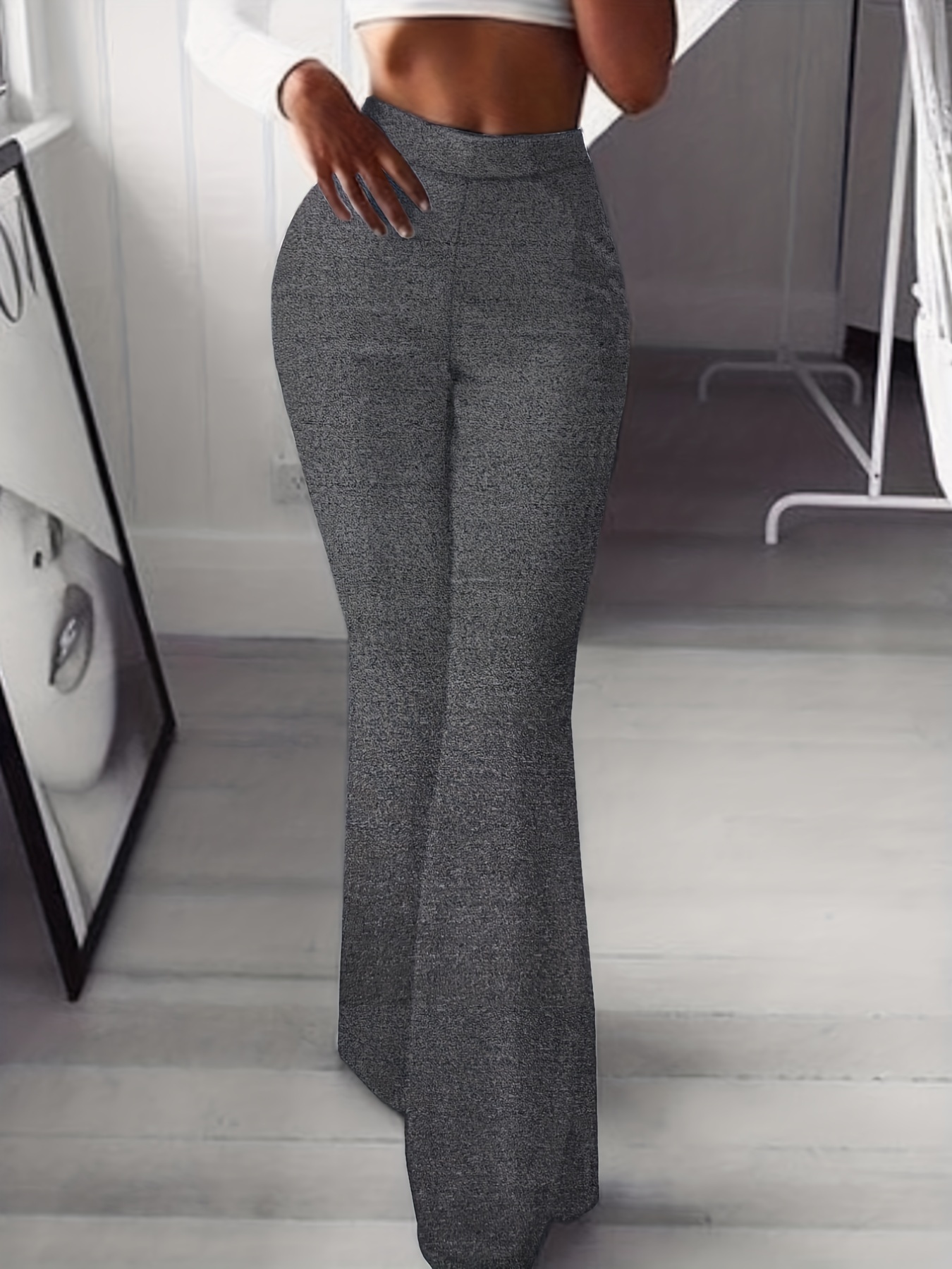 Plus Size Casual Pants Women's Plus Solid High Rise Slight - Temu Canada