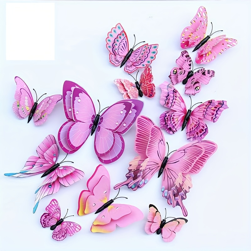 Autocollants Muraux 3D en Forme de Papillon Creux Rose à Double Couche,  Simulation de Festival de
