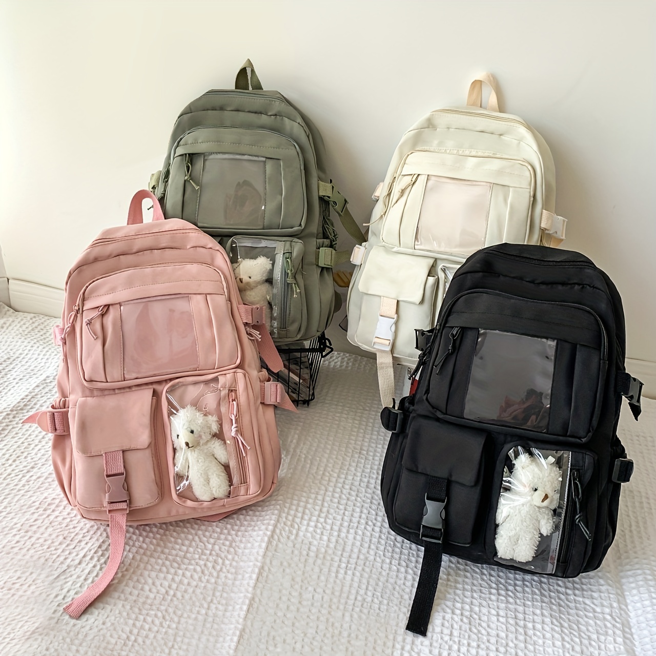 Simple Casual Canvas Backpack School Bag With Cute Badges Duck Pendant -  Bags & Luggage - Temu
