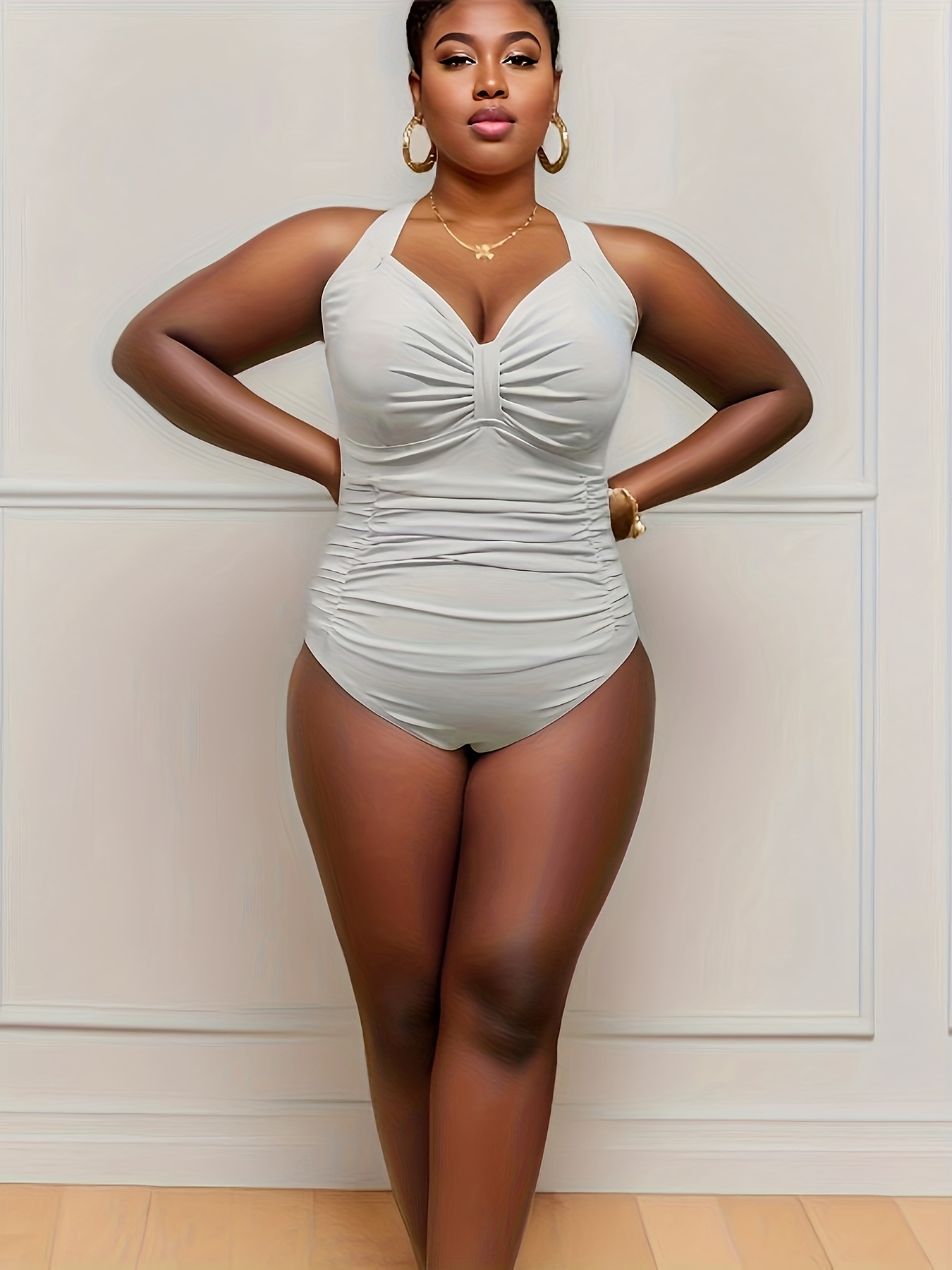 SHEIN Swim Curve Plus Solid Ruched One Piece Swimsuit