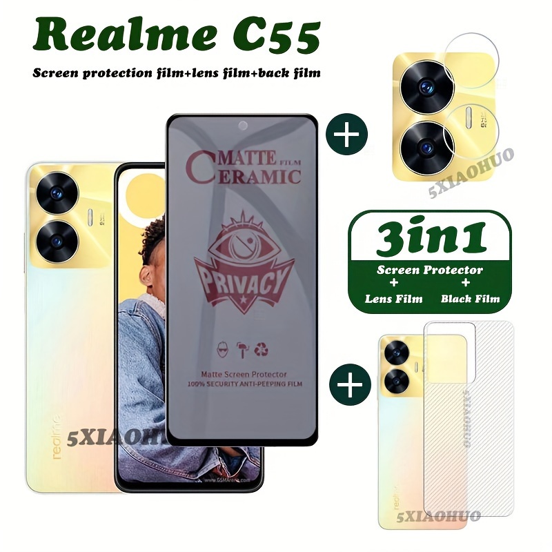 

3in1 For Realme C55 Privacy Tempered Glass Soft Film Screen Protector+lens Film+back Film