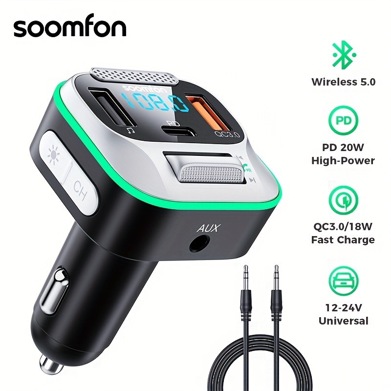 Car FM Wireless Transmitter 38W Car Charger 3.5mm AUX U Disk Built-in  Microphone Noise Reduction Wireless 5.0