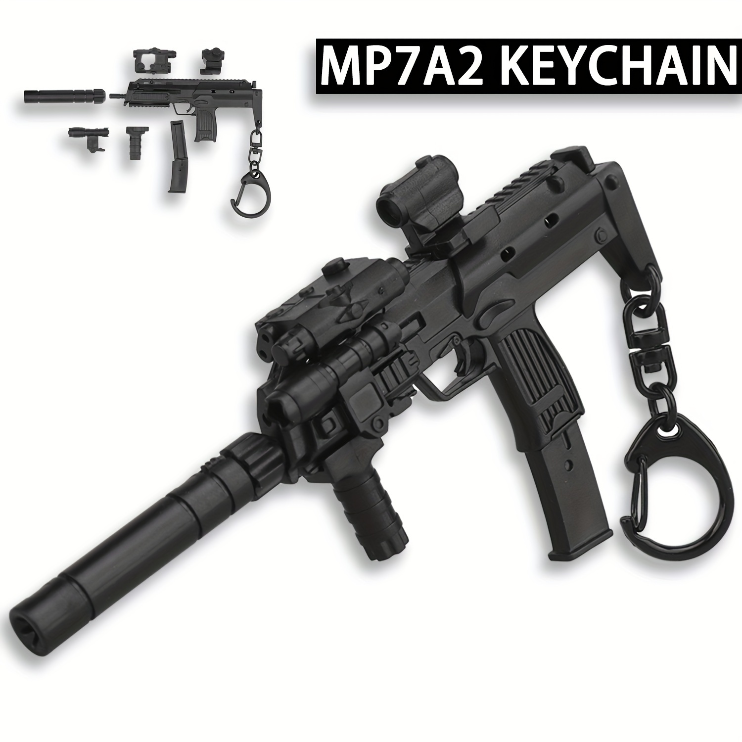 9pcs Gun Keychain - Rifle Machine Model Silver Metal Keyring Mini Key Ring  Chain