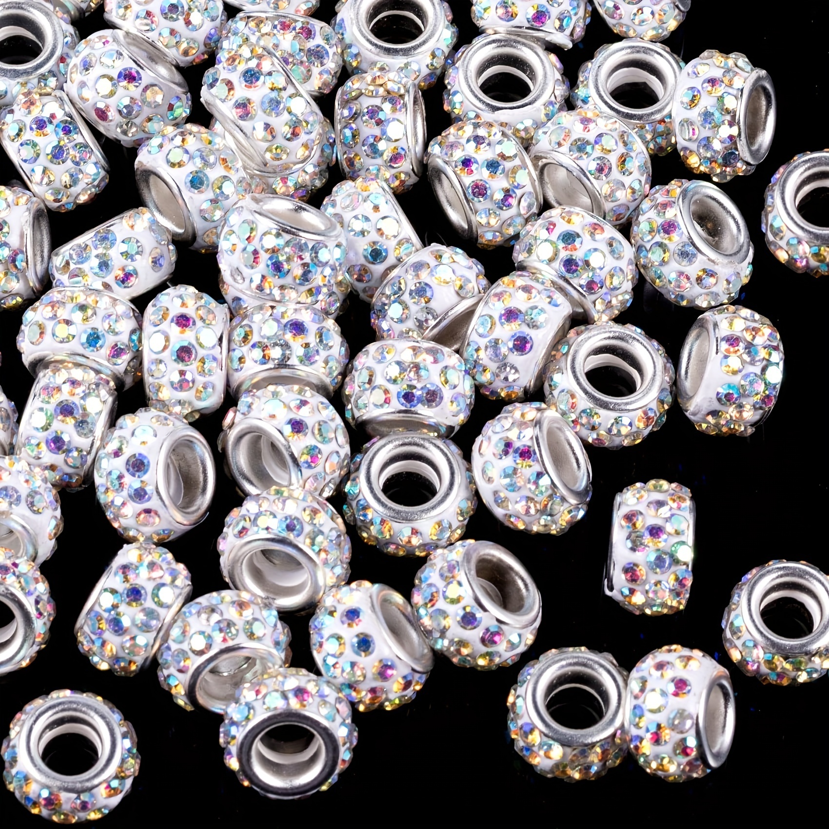 

100pcs 12mm Large Hole Rhinestone Beads, Ab Color Large Hole Rondelle Spacer Beads, Rhinestone Hair Beads For Bracelet Snake Chain Charm Bracelet