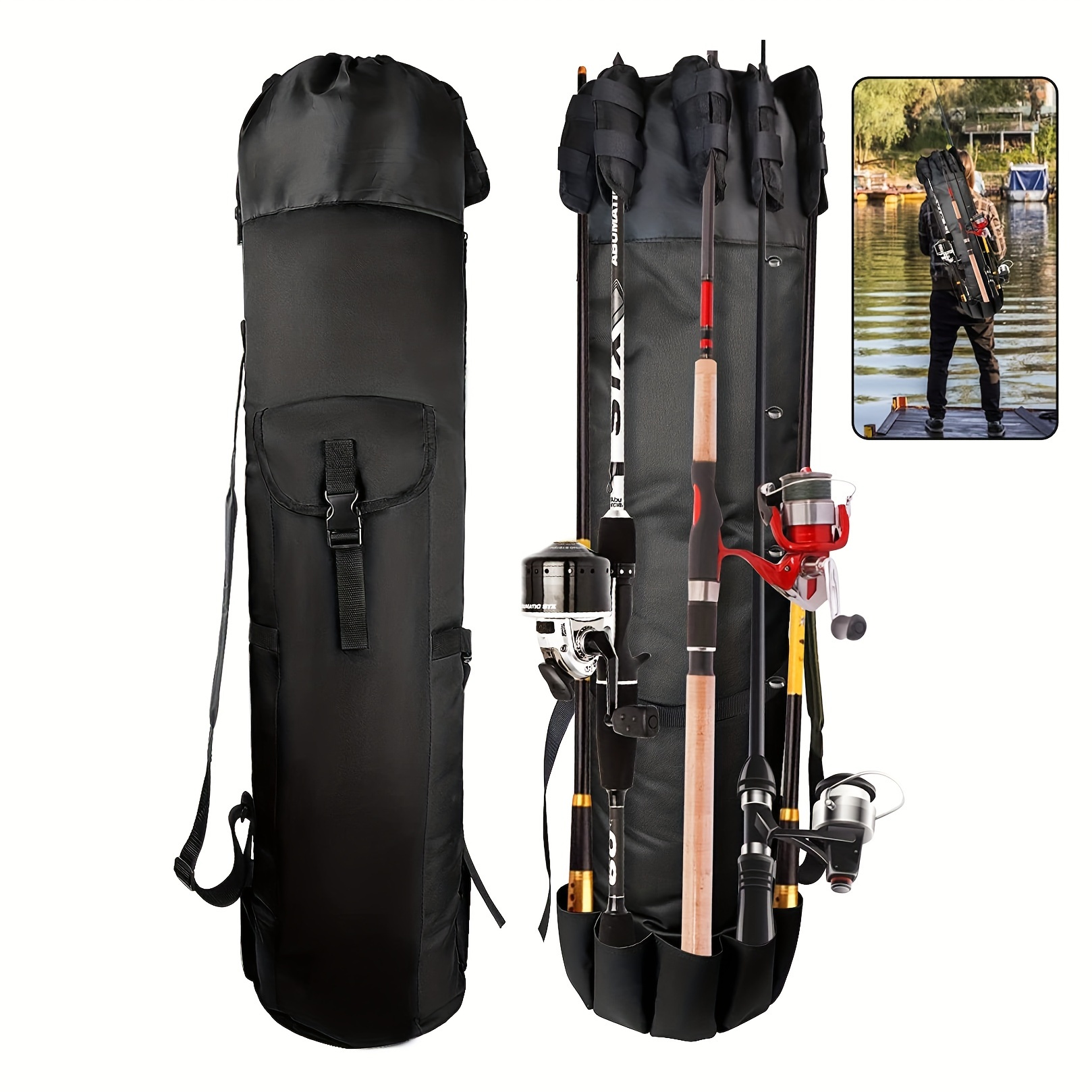* Fishing Rod Bag - Waterproof, Lightweight, Holds 5 Poles, Multifunctional  Stand, Large Capacity Fishing Gear Organizer for Men