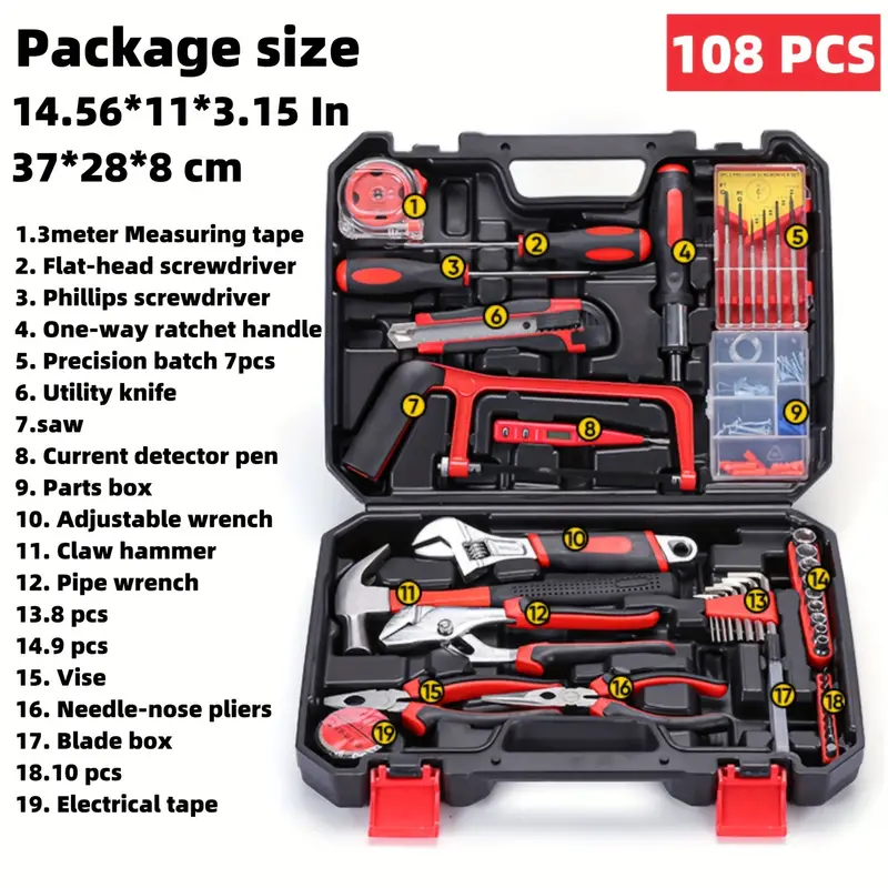 108pcs Tool Kit Marine Shipping Hand Tool Set, With Easy Carrying Pouch  Durable Household Tool Kit Perfect For DIY Home Maintenance Vehicle  Repairtool