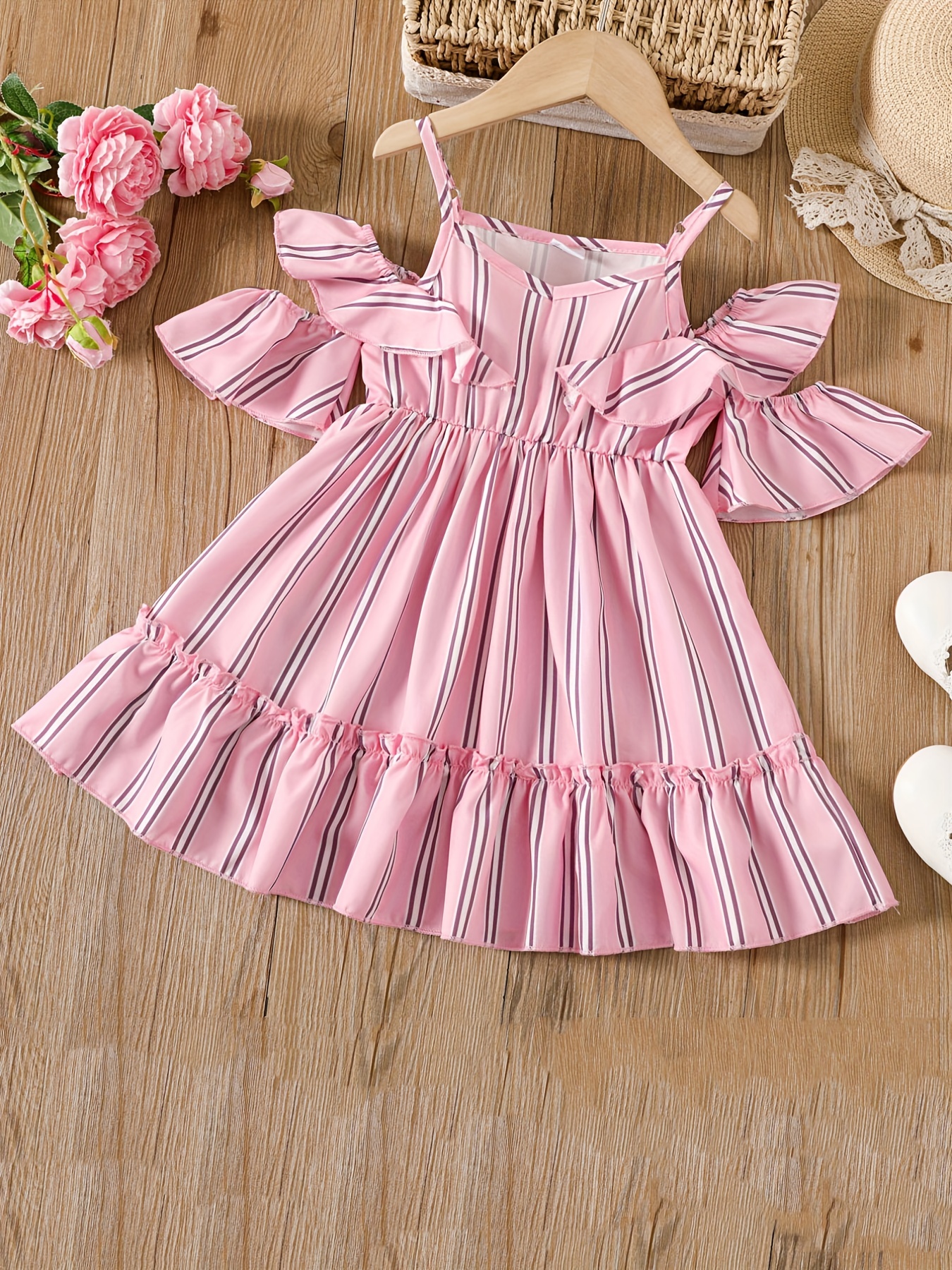 Off Shoulder Striped Princess Dress for Toddlers