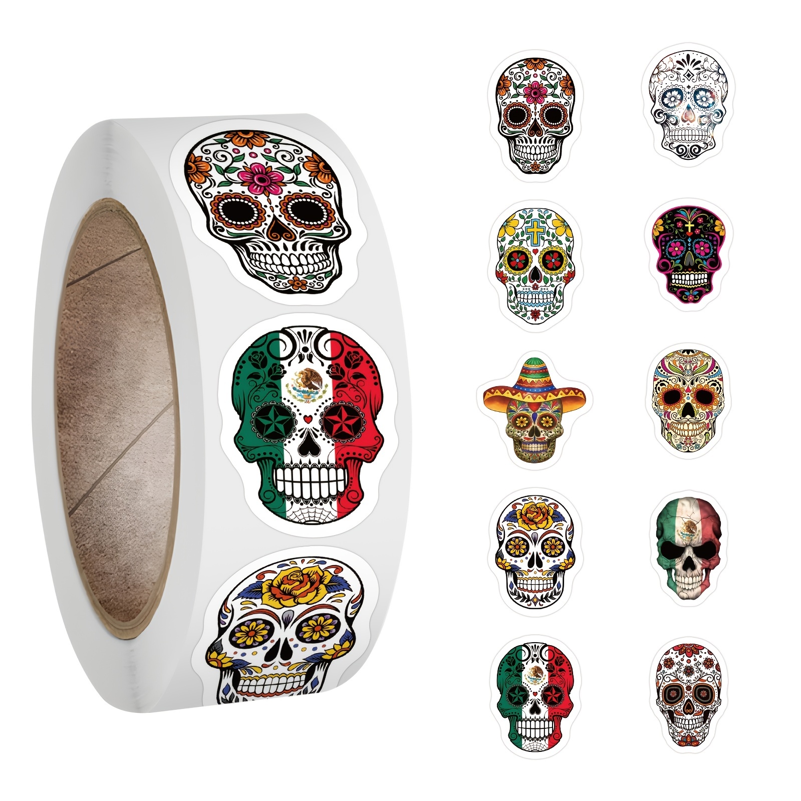 100pcs Skull Stickers,Vintage Skull Stickers,Mexican Skull Stickers,Hip Hop  Skull Stickers Pack for Laptop Water Bottle Guitar Motorcycle Helmet