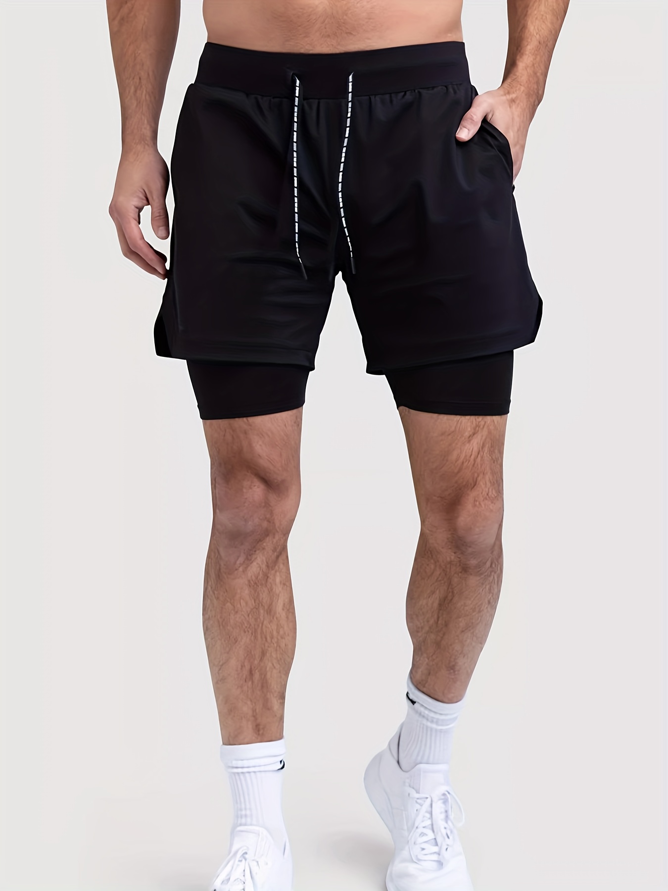 Fitness Hombres Shorts deportivos de cintura con cordón 2 en 1 con bolsillo  de celular, Mode de Mujer