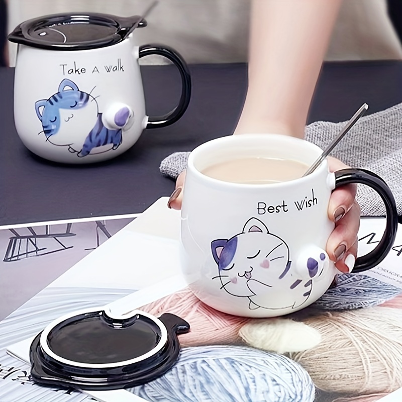 1pc Taza Gato Dibujos Animados Frescos Taza Cerámica Linda - Temu