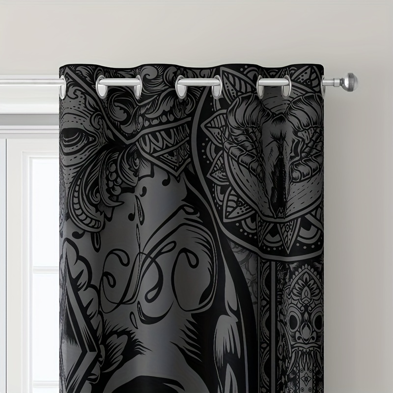 2panels Mexican Day Of The Dead Skull Curtains Study Room - Temu