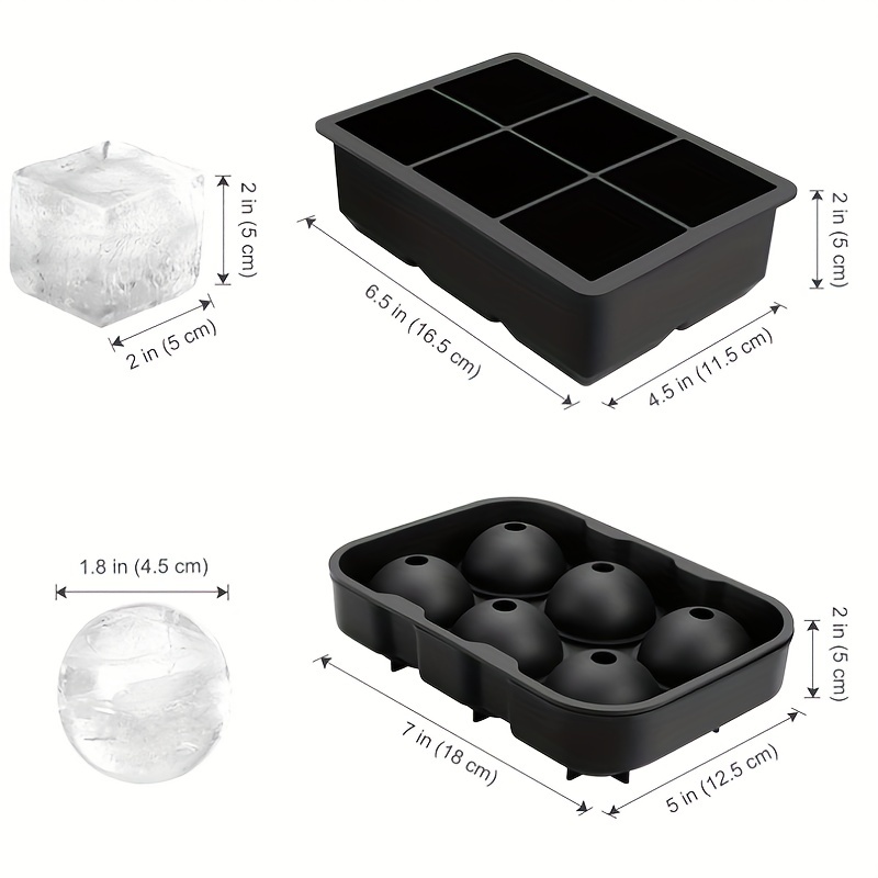 Ice Cube Trays (Set of 2), Silicone Sphere Ice Cube Mold with Lid & Large  Square