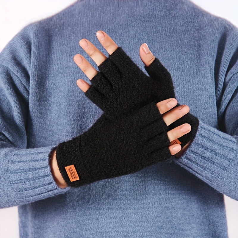 1pair Winter Half Finger Gloves For Mens Autumn And Winter Knitted And  Fleece Warm Cold Proof Cycling Fingerless Gloves, Shop The Latest Trends