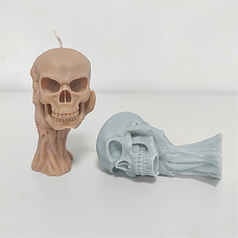 Gothic Skull Resting On Hand Candle Mold Palm Holding Skulls - Temu
