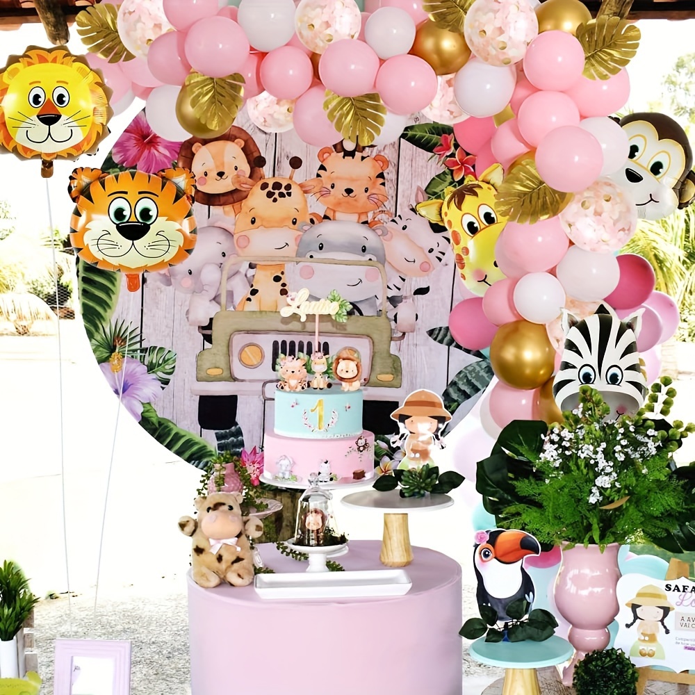 Conjunto, Decoraciones de cumpleaños de Safari en la jungla para niños de 2  años - Incluye globos de animales, decoraciones de globos de aluminio - Pe